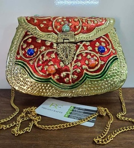 Classic DREAM CRAFTS INDIA Bag Metal Carved Multi Colouring Design Beautiful Dangling Chain Brass Clutch <b>Purse</b> Promotion - Product Image 1