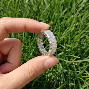 10K Gold Eternity <b>Ring</b> Emerald Cut Lab Diamond Band White Gold Wedding Jewelry <b>for</b> <b>Men</b> Women - Product Image 2