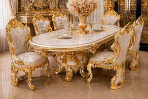 Imperial Baroque Inspired Teak Wood Dining Furniture Set Classic Golden Dining <b>Table</b> & Chair Buy Premium Dining Suite For Home - Product Image 3