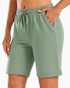 Shorts pour homme en mélange de coton et de spandex vert uni avec cordon de serrage et poches, style bermuda décontracté, tricoté, séchage rapide, imperméable - Product Image 6