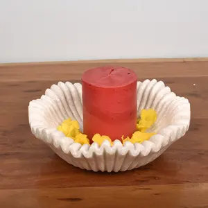 Supports de bols en marbre - Design moderne, faits à la main, en forme de fleur, complètent les tables en bois, pour salon, usage intérieur - Product Image 5