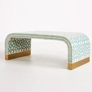 Table basse en mosaïque artisanale avec incrustations en os, meuble d'appoint élégant pour la décoration moderne du salon. - Product Image 1