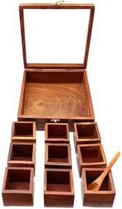 Export Quality <b>Wooden</b> Masala <b>Box</b> with Lid Kitchen Spice Storage Organizer - Product Image 2