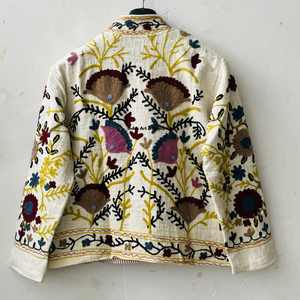 Chaqueta de algodón Suzani hecha a mano en India, chaqueta corta bordada a mano, abrigo unisex, chaqueta corta Suzani hecha a mano - Product Image 6