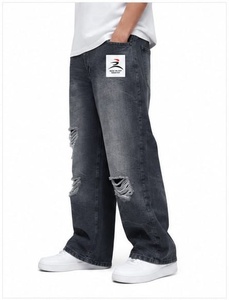 Fashion Designer Luxury Men's Autumn Winter Solid <b>Jeans</b> Dark Denim Custom Logo Vintage Straight Hip Hop Streetwear Breathable - Product Image 3