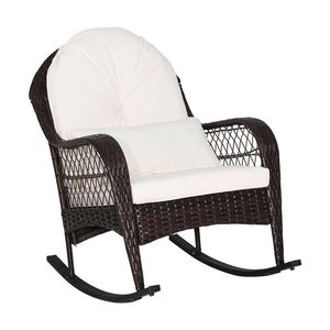 Sedia a dondolo da esterno in vimini con cuscini impermeabili e cuscino lombare - Product Image 1