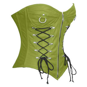 Salva <b>Leather</b> Women's Green Gothic <b>Corset</b> Zipper Closure Lace-Up Front Regular Length Waterproof V-neck 100% <b>Leather</b> Outerwear - Product Image 1