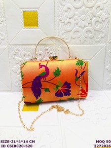 Handmade Embroidered <b>Clutch</b> Bag with Magnetic Closure and Chain Strap | Designer Ethnic <b>Wedding</b> Party Handbag for Women - Product Image 5
