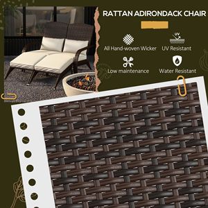 Sedia Adirondack da giardino in vimini per 2 persone con schienale alto e cuscini bianco crema - Product Image 4