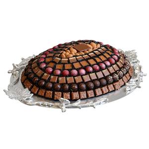 Bandeja ovalada de metal plateado de calidad deluxe para servir chocolate, con asas florales, de acero inoxidable, para dulces y postres, ideal para fiestas. - Product Image 6