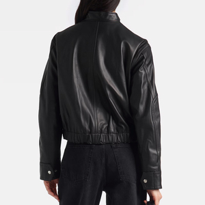 Chaqueta de cuero personalizada para mujer con cremallera en los puños, abrigo informal, chaqueta de motociclista de piel de oveja premium OEM para mujer, varios modelos - Product Image 3