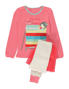 Ensemble de pyjama pour filles à manches longues en coton 100% à motif floral rose, vêtements de nuit confortables - Product Image 1