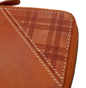 Castello Italian Genuine Leather <b>RFID</b> <b>Men's</b> Zipper ID Card <b>Wallet</b> High Quality Embossed Brown Short Length Polyester - Product Image 5