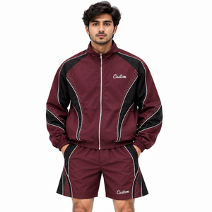 Trendy Maroon Eco-friendly <b>Track</b> Hoodies Casual <b>Jacket</b> Rhinestone Panel Windbreaker Shorts Zip-Up Breathable Wholesale USA Bulk - Product Image 1