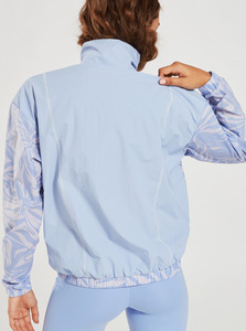 Light Blue Floral Print Quarter-<b>Zip</b> Racer <b>Jacket</b> Unisex Sporty Quick Dry Polyester Spring Wear - Product Image 2