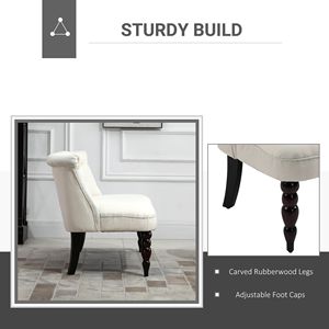 Divanetto in Tessuto Bianco Crema per Soggiorno Senza Braccioli con Design Trapuntato a Bottoni e Gambe in Legno - Product Image 5