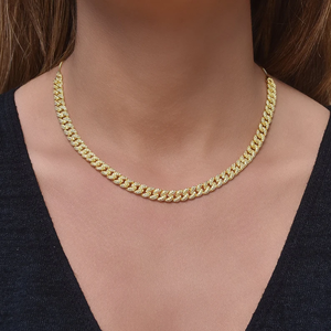 Gold Plated Cuban Link Chain <b>Choker</b> Necklace with Jade Round Brilliant Stones Vintage Style Unisex Fashion Jewelry - Product Image 4