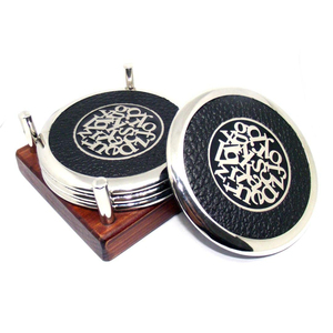 Luxury Metal <b>Coaster</b> Set With Wooden Holder Bright Nickel Plated Zinc Alloy <b>Drink</b> <b>Coasters</b> For Table Protection Letter Design - Product Image 1