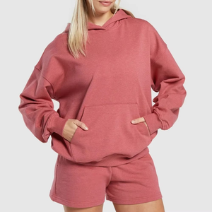 Ensemble de survêtement décontracté pour femme grande taille, ensemble court deux pièces, sweat à capuche oversize, imprimé logo délavé à l'acide - Product Image 4