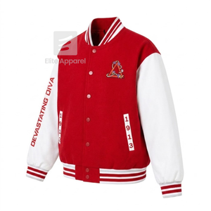 Custom Delta Sigma| Theta Sorority Racing <b>jacket</b> embroidered logo red white letterman Style for female <b>with</b> polyester <b>lining</b> - Product Image 2