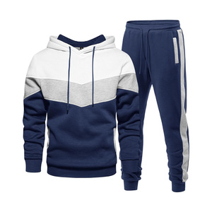 Outdoor Training Men's Sports Tracksuit Windproof Hooded Jacket and Pants Set Color Block <b>Athletic</b> Jogger - Product Image 1