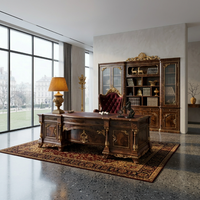 Ensemble de bureau de direction de luxe en bois massif sculpté, mobilier de bureau classique, bureau de PDG, solution de bureau personnalisée OEM