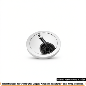 Cache-câble métallique de 50 mm pour panneau de bureau d'ordinateur avec éléments décoratifs – Accessoires de câblage pour bureau - Product Image 1
