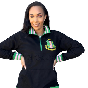 Sudadera AKA con Cierre de Cremallera, Unisex, Negra y Verde, de Felpa Premium, Estilo Casual Griego, Color Negro y Verde - Product Image 3