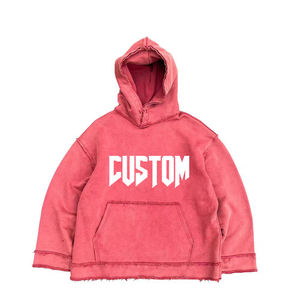 เสื้อฮู้ดสีชมพูแบบกำหนดเองได้ ผ้าฝ้ายเฟรนช์เทอร์รี่ กระเป๋าด้านหน้าแบบดิสเทรส พิมพ์ลายลำลองสำหรับฤดูหนาว พร้อมโลโก้แบบกำหนดเองได้ - Product Image 4