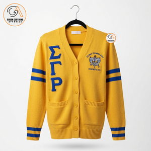 เสื้อสเวตเตอร์ไหมพรมแขนยาวสีเหลืองสำหรับผู้หญิง ยี่ห้อ Sigma Gamma Rho ผ้าฝ้าย 100% ระบายอากาศได้ดี คอวี ปักลาย สไตล์ Preppy - Product Image 1
