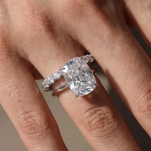 Elegant Design 925 Moissanite Gold Plated Solitaire <b>Wedding</b> Set 8.5Carat White Stone <b>Cushion</b> Cut Engagement <b>Ring</b> Eternity <b>Ring</b> - Product Image 1
