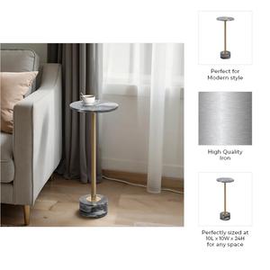 Mesa de Centro de Lujo con Detalles de Mármol y Base de Latón, Tapa Redonda Compacta y Base Estable para Espacios Contemporáneos y Bares - Product Image 3