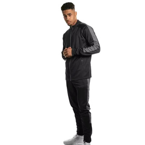 Fancy Tracksuits for Men's Black Gray Panel Tracksuit Full Zip Sporty Design Breathable Polyester Two Piece Set Regular Fit - Product Image 1