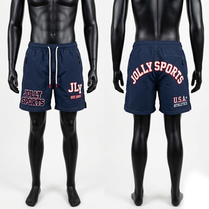 กางเกงขาสั้นวินด์เบรกเกอร์สีกรมท่า ผ้าโพลีเอสเตอร์ผสมคอตตอน 145 GSM พรีเมียม ปักโลโก้ สำหรับผู้ชาย - Product Image 5