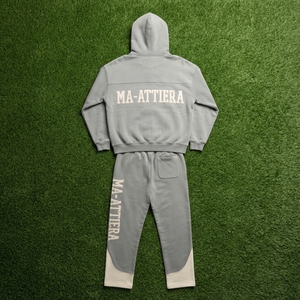 Ensemble de survêtement à capuche pour homme, gris, avec blocs de couleur, imprimé Ma-ATTiera, fermeture éclair intégrale, coupe ample, décontracté, sweat-shirt et pantalon - Product Image 6