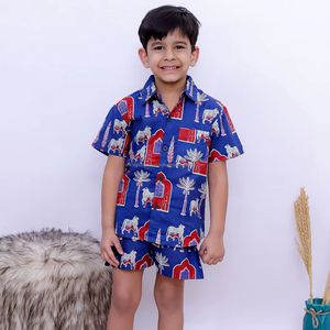 Top qualité enfants portent coton garçons ensemble de vêtements décontracté à manches courtes solide motif chemise pour enfants 1-12 ans - Product Image 1