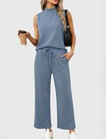 Ensemble décontracté deux pièces pour femme : débardeur et pantalon, couleur unie, écologique, respirant, séchage rapide, léger, doux et extensible, idéal pour l'été