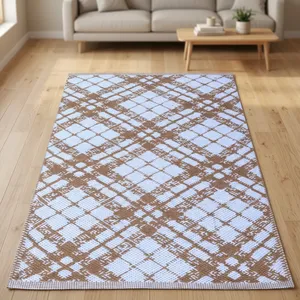 Alfombra Bohemia de Tejido Plano con Patrón Geométrico, Rectangular, Hecha a Mano, Acolchada, Lavable, Antideslizante, con Base de Látex, de Algodón de Pelo Medio - Product Image 3