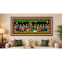 Décoration murale traditionnelle indienne peinte à la main Krishna RaasLeela Pattachitra - Décoration murale pour salon intérieur