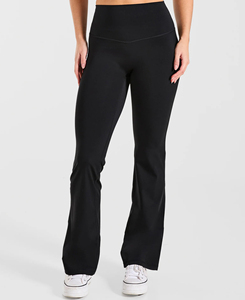 High Waist <b>Flared</b> <b>Leggings</b> Full Length Solid Black Spandex Nylon Knitted Stretch Breathable Soft Comfortable Women's All Seasons - Product Image 1
