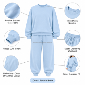 Conjunto de Sudadera Holgada de Cuello Redondo y Pantalones Deportivos para Mujer, de Felpa de Algodón Grueso, Venta al Por Mayor OEM ODM - Product Image 6