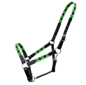 Harnais de cheval de qualité supérieure, vert et noir à motifs, réglable, avec cuir durable et quincaillerie métallique robuste - Product Image 1