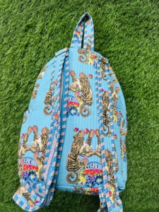 Tiger Print Handmade Quilted <b>Backpack</b> | Handmade Cotton <b>School</b> Bag | Floral Rucksack for <b>School</b>, College, Travel & Daily Use Bag - Product Image 3