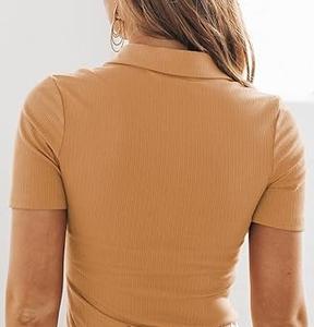 Polo tricoté respirant à manches courtes pour femme 2026 – Motif uni, prix abordable - Product Image 2