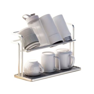 2 Tier Steel Countertop Bottle Drying <b>Rack</b> With Drainage Tray Space Saving Layer Cup Mug Draining Stand White Metal For Kitchen - Product Image 4
