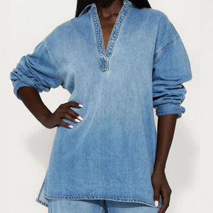 Women Plus Size Denim Tracksuit Set Full Sleeve Button Up Top Wide Leg <b>Pants</b> Casual Solid Color Loose Fit Spring Outfit - Product Image 5