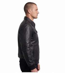 Wholesale <b>Men</b> Genuine Leather Flight <b>Jacket</b> Black Epaulet <b>Aviator</b> Bomber Custom Utility Cargo Pocket Standing Zippered XS - Product Image 4