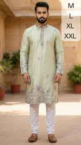 Conjunto de Kurta Daman de Seda Malai Premium para Hombre con Bordado Pesado y Pijama de Algodón Raymond - Product Image 5