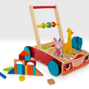 Andador clásico de madera para bebés con bloques de construcción coloridos para el juego creativo y el desarrollo de habilidades motoras. Disponible a precios de mayorista ahora. - Product Image 2