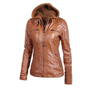 Blouson en similicuir PU pour femme grande taille 7XL, à capuche, style motard, avec capuche amovible, décontracté, style punk, réversible, matelassé, hiver - Product Image 1